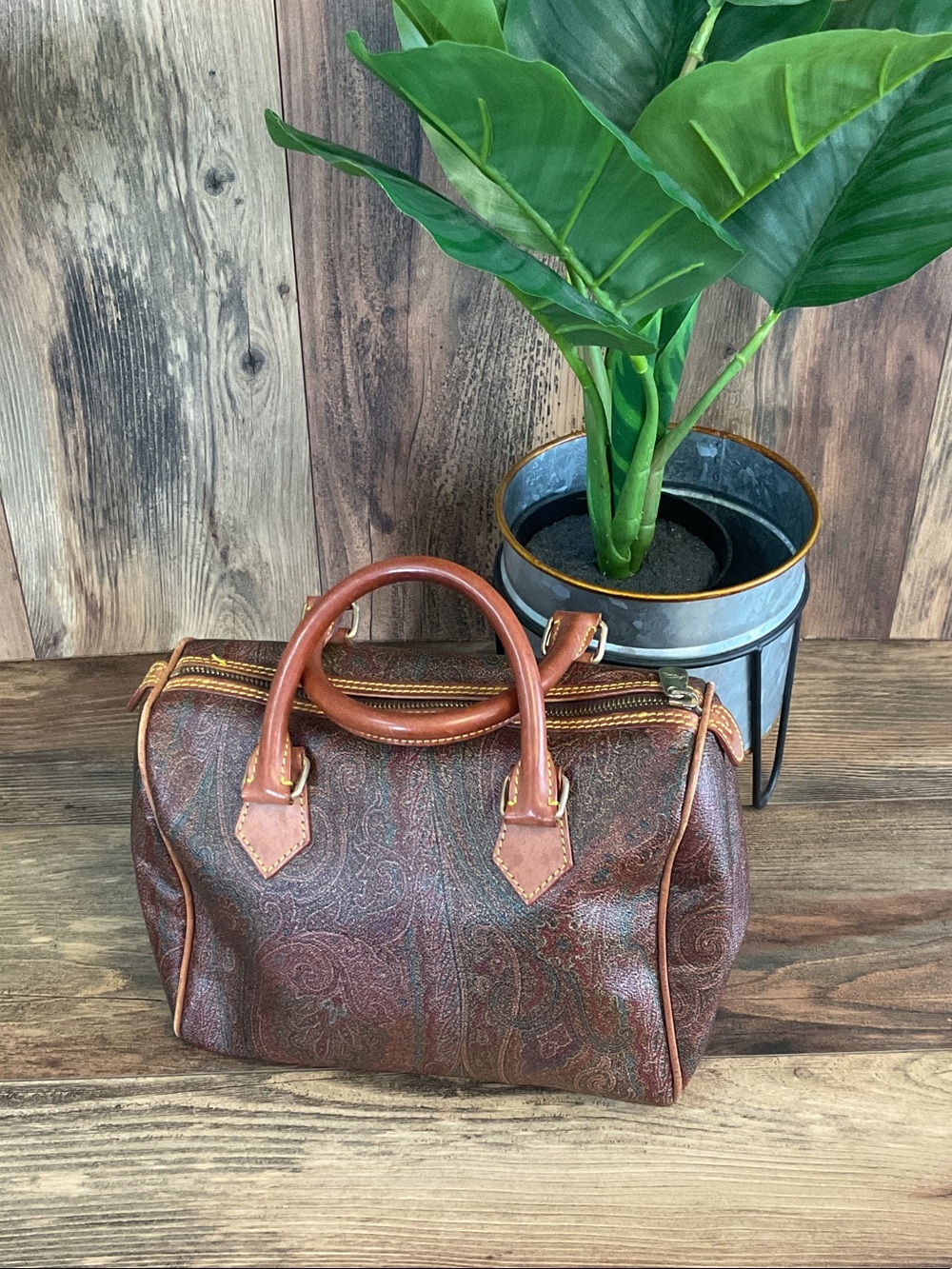 Etro Milano Paisley Italian Boston Bag Hand Bag Handbag